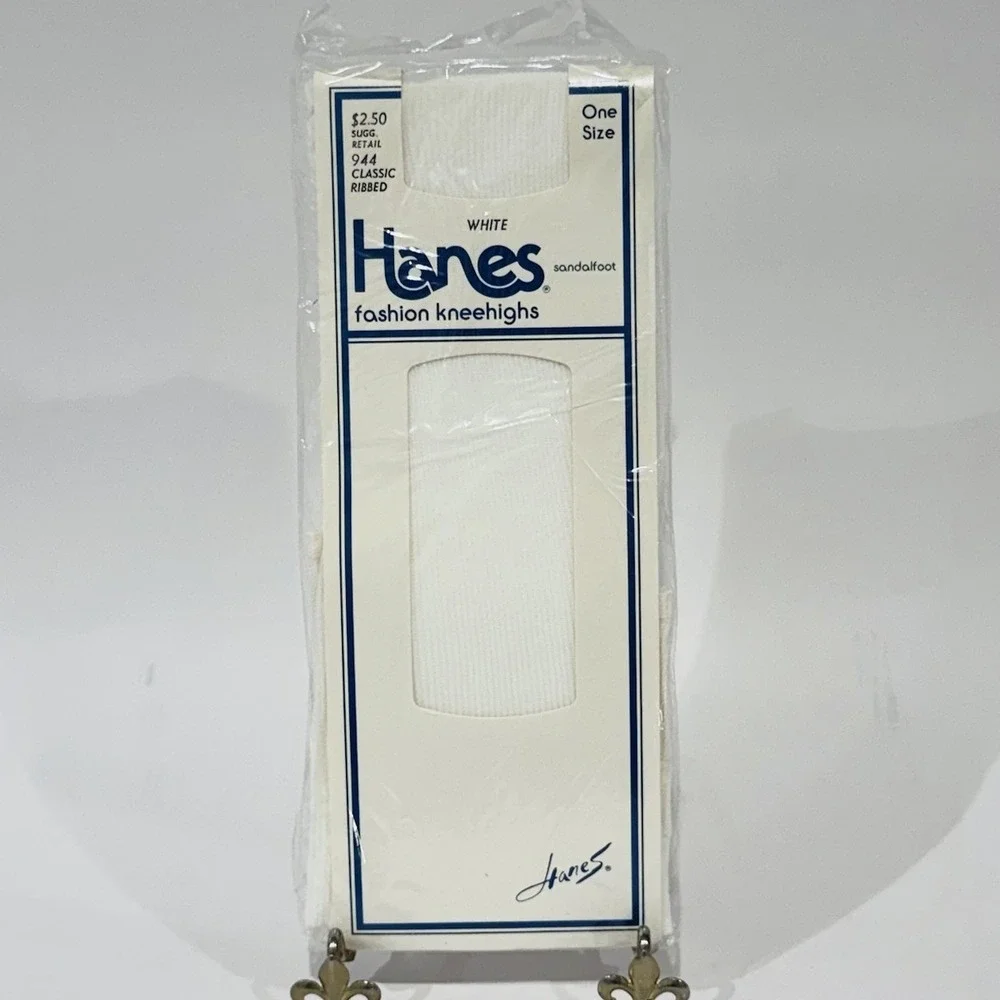 NOS Vintage‎ Hanes 100% Nylon Fashion Kneehighs White Classic Ribbed USA